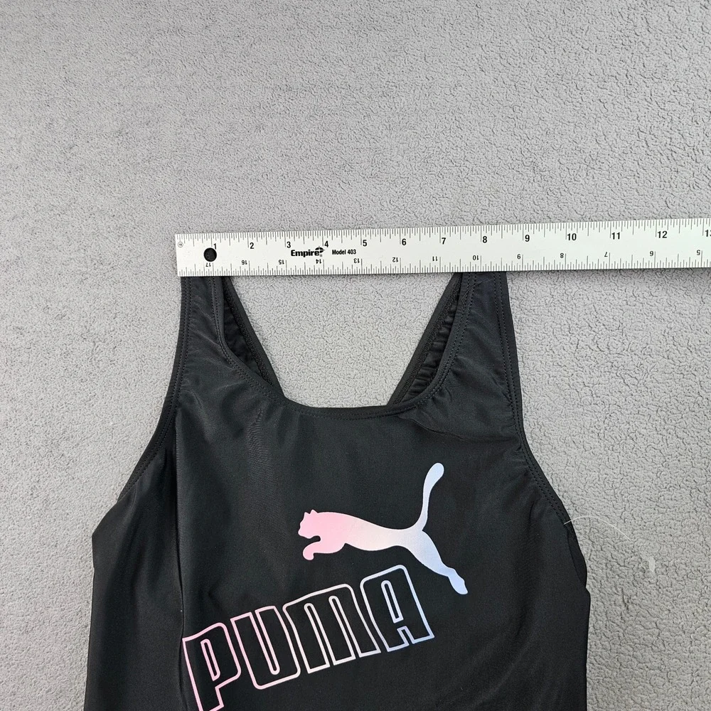 PUMA One-Piece Swimsuit Girls XL  Black Solid Stretch Racerback Keyhole SSP23V8S